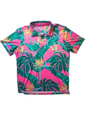 Chubbies The Birds of Paradise Performance Polo Men’s XL Pink Tropical Golf